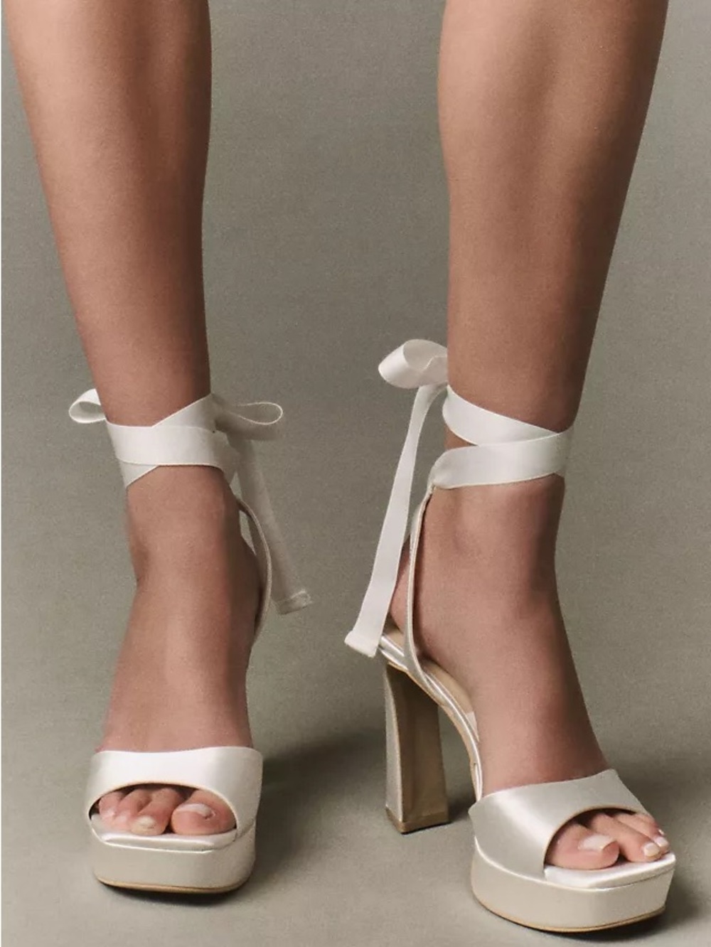Dolce Vita White Satin Ankle-Tie Block Platform Heels | Jaemy | Size 8 Womens - Picture 3 of 7
